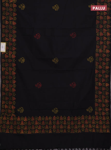 Black & Mustard Yellow Semi Silk Cotton Saree - Printed