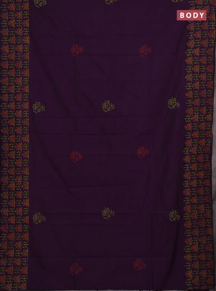 Purple & Green Semi Silk Cotton Saree - Printed