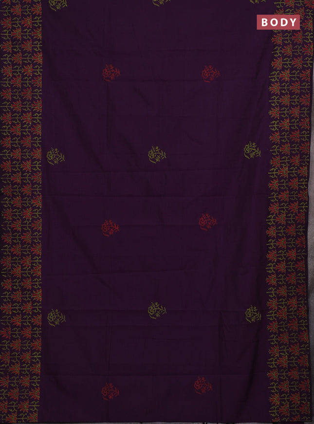 Purple & Green Semi Silk Cotton Saree - Printed