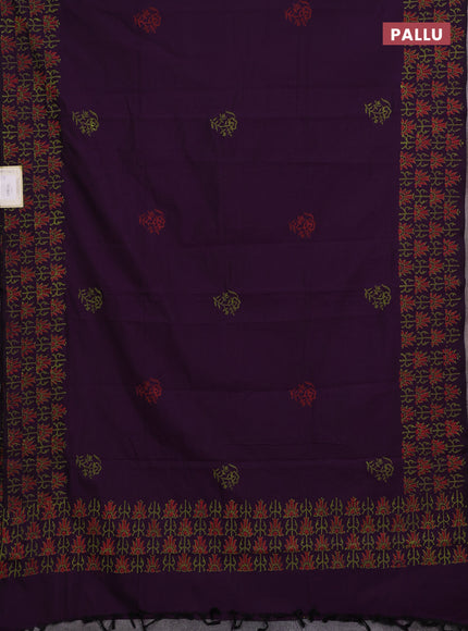 Purple & Green Semi Silk Cotton Saree - Printed