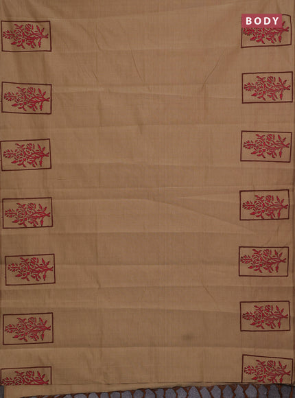Sandal & Coffee Brown Semi Silk Cotton Saree - Printed