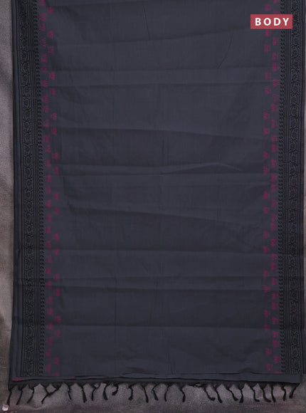 Grey & Pink Semi Silk Cotton Saree - Printed