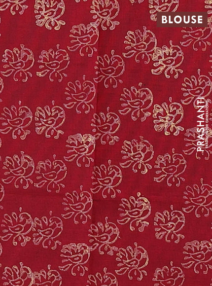Chiku & Maroon Semi Silk Cotton Saree - Printed