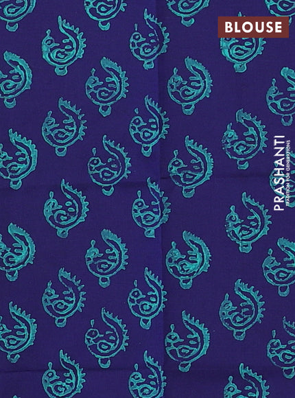 Green & Blue Semi Silk Cotton Saree - Printed