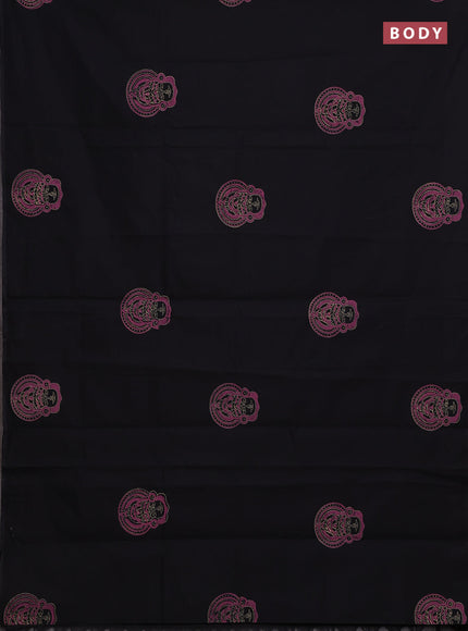 Black & Peach Semi Silk Cotton Saree - Printed