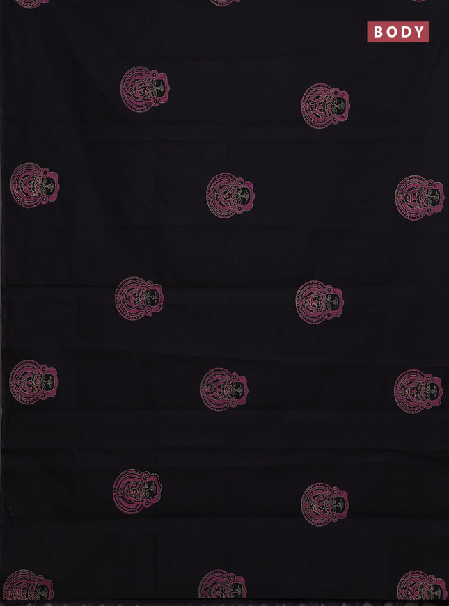 Black & Peach Semi Silk Cotton Saree - Printed
