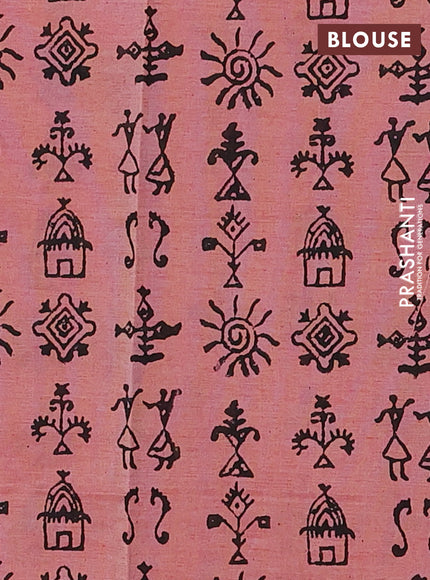 Black & Peach Semi Silk Cotton Saree - Printed