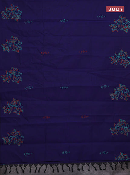 Blue & Green Semi Silk Cotton Saree - Printed