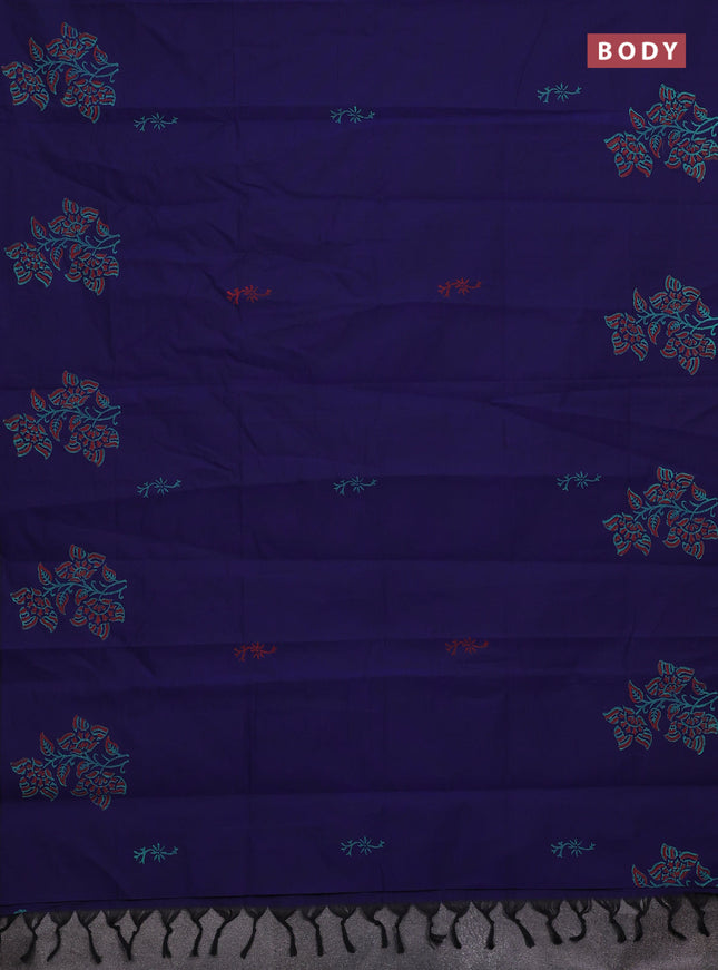 Blue & Green Semi Silk Cotton Saree - Printed