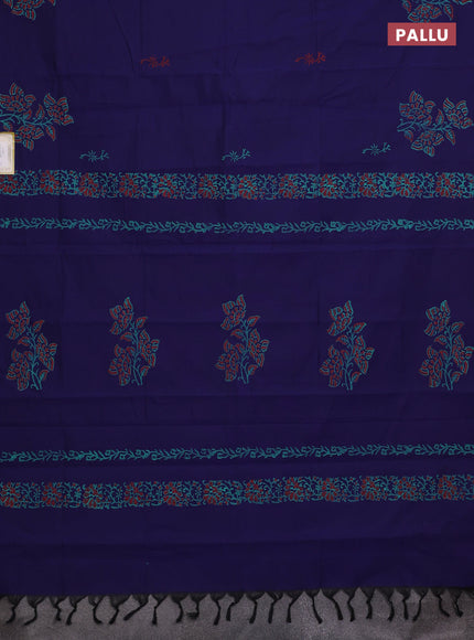 Blue & Green Semi Silk Cotton Saree - Printed