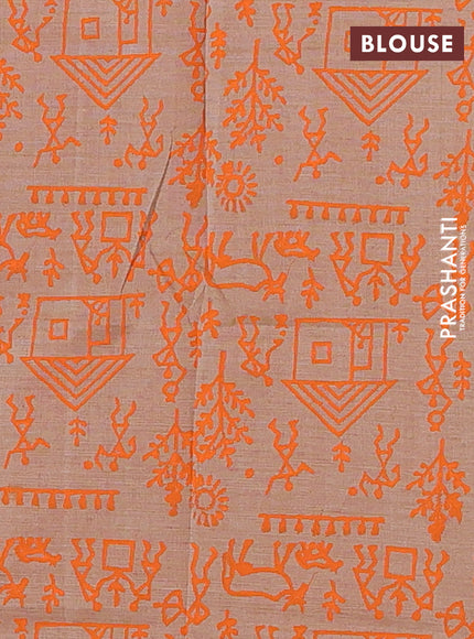 Orange & Beige Semi Silk Cotton Saree - Printed