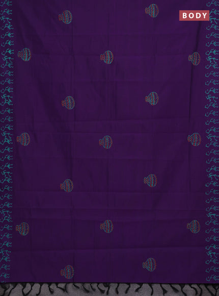 Purple & Teal Green Semi Silk Cotton Saree - Printed