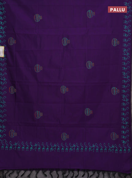 Purple & Teal Green Semi Silk Cotton Saree - Printed