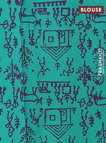 Purple & Teal Green Semi Silk Cotton Saree - Printed
