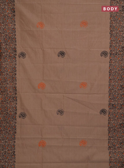 Beige & Orange Semi Silk Cotton Saree - Printed