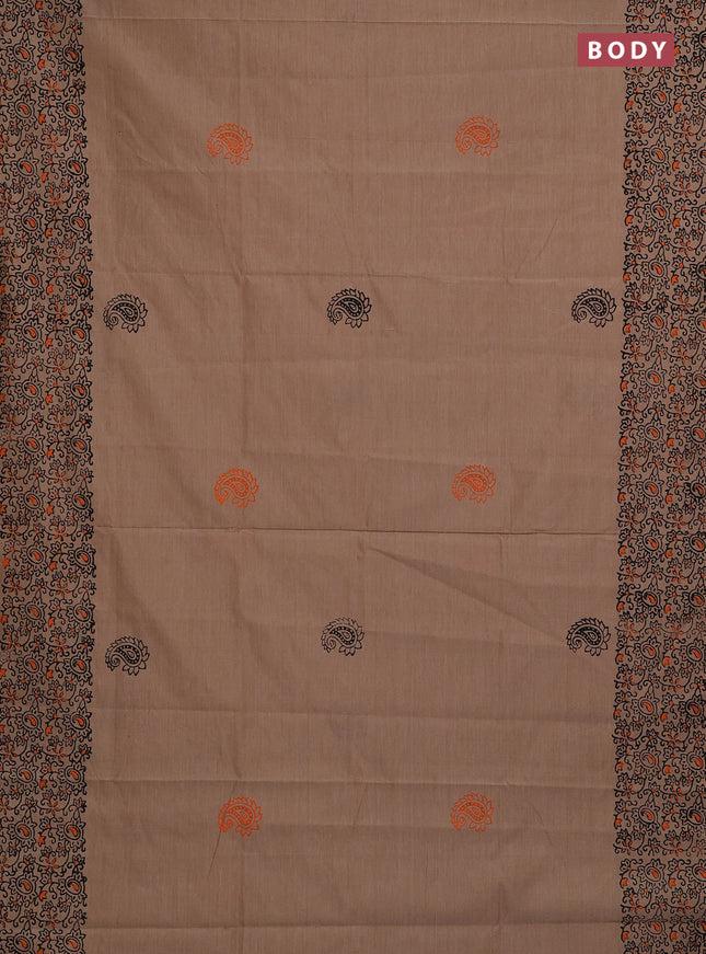 Beige & Orange Semi Silk Cotton Saree - Printed