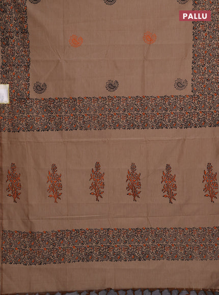 Beige & Orange Semi Silk Cotton Saree - Printed