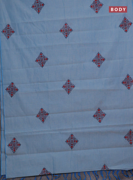 Blue & Navy Blue Semi Silk Cotton Saree - Printed