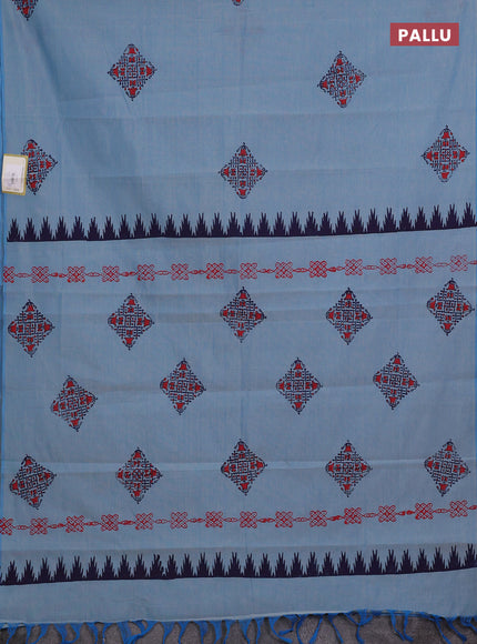 Blue & Navy Blue Semi Silk Cotton Saree - Printed