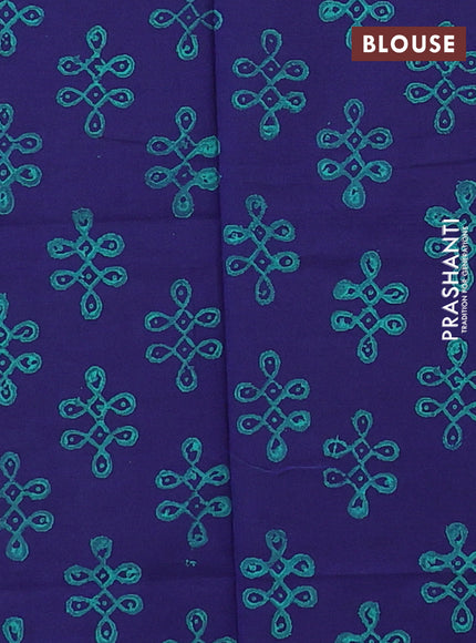 Blue & Navy Blue Semi Silk Cotton Saree - Printed