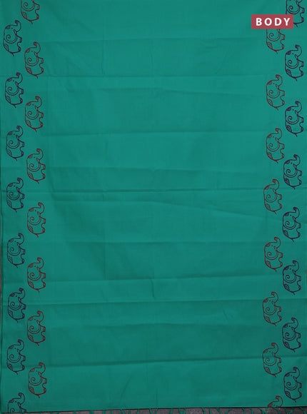 Teal Green & Purple Semi Silk Cotton Saree - Printed
