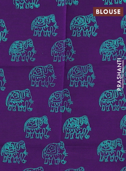 Teal Green & Purple Semi Silk Cotton Saree - Printed