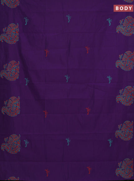 Purple & Teal Green Semi Silk Cotton Saree - Printed