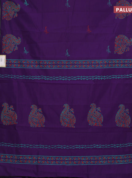 Purple & Teal Green Semi Silk Cotton Saree - Printed