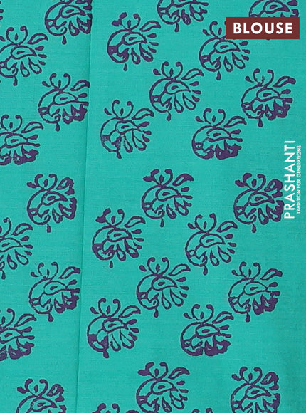 Purple & Teal Green Semi Silk Cotton Saree - Printed