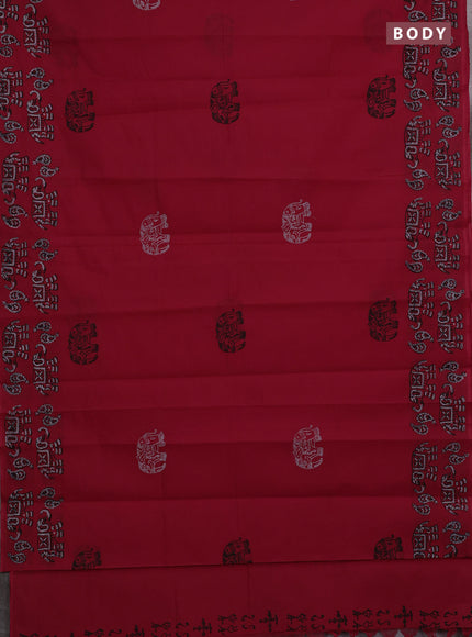 Red & Chiku Semi Silk Cotton Saree - Printed