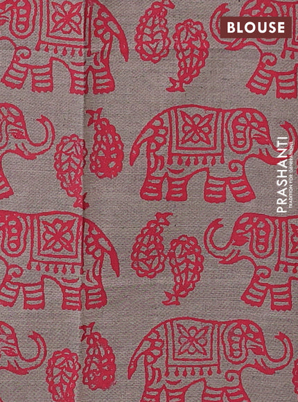 Red & Chiku Semi Silk Cotton Saree - Printed