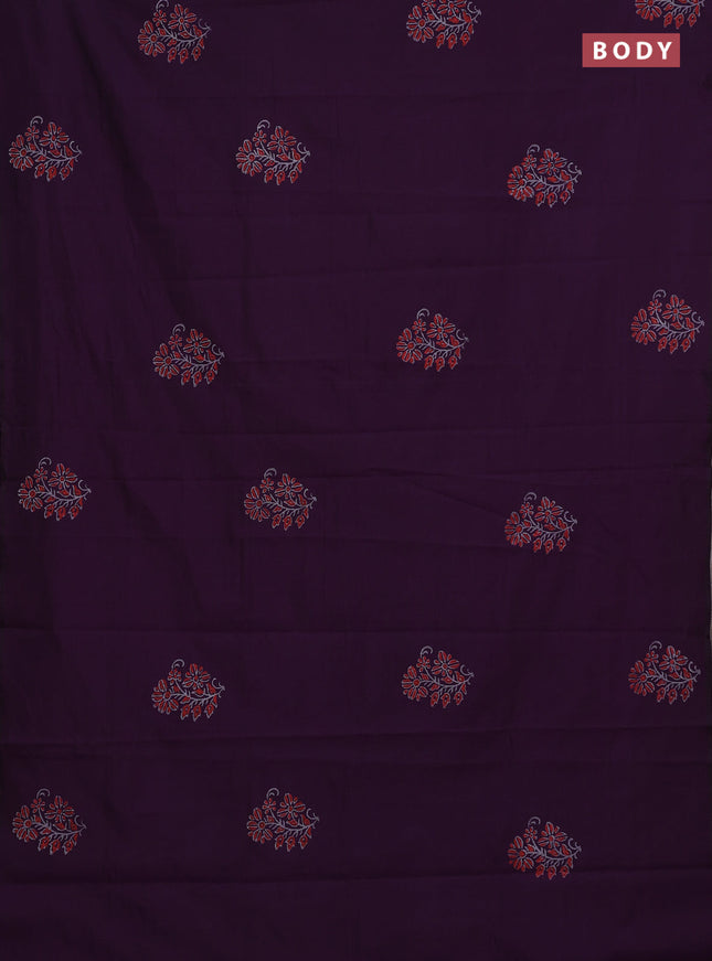 Purple & Grey Semi Silk Cotton Saree - Printed