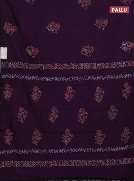 Purple & Grey Semi Silk Cotton Saree - Printed
