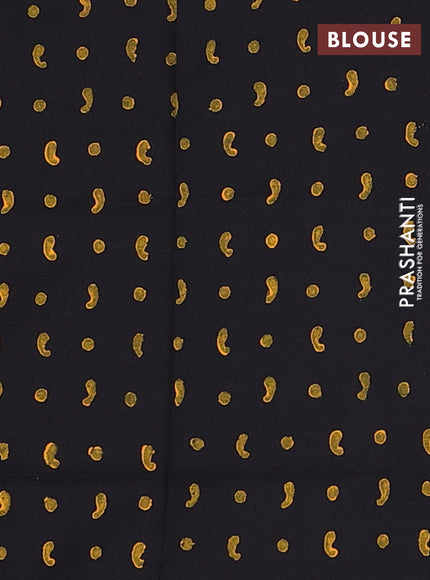 Mustard Yellow & Black Semi Silk Cotton Saree - Printed
