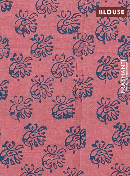 Peacock Green & Peach Semi Silk Cotton Saree - Printed