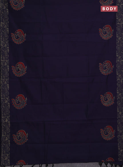 Navy Blue & Pink Semi Silk Cotton Saree - Printed