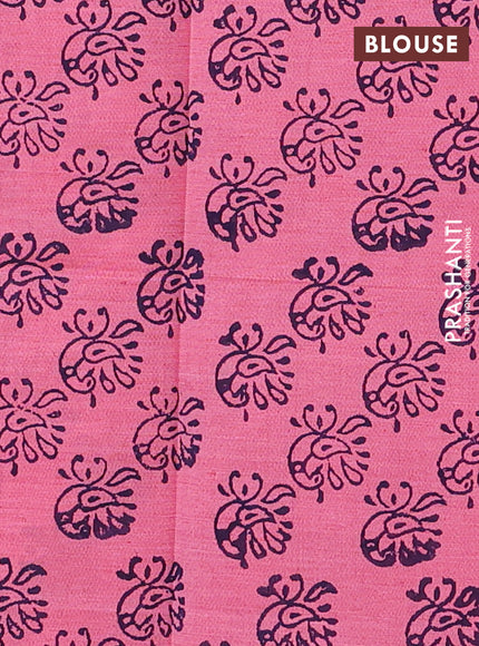 Navy Blue & Pink Semi Silk Cotton Saree - Printed