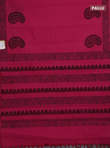 Pink & Grey Semi Silk Cotton Saree - Printed