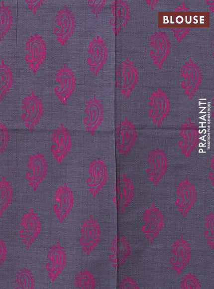 Pink & Grey Semi Silk Cotton Saree - Printed