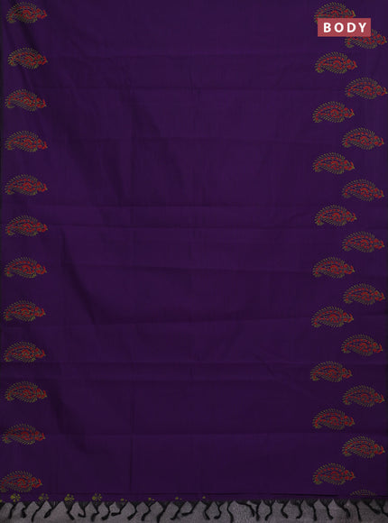 Purple & Green Semi Silk Cotton Saree - Printed