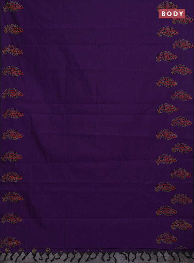 Purple & Green Semi Silk Cotton Saree - Printed