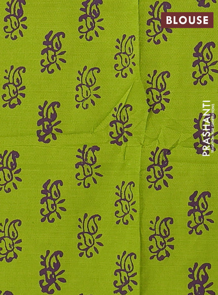 Purple & Green Semi Silk Cotton Saree - Printed