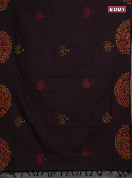 Coffee Brown & Mustard Yellow Semi Silk Cotton Saree - Printed
