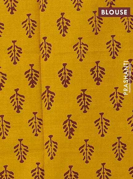 Coffee Brown & Mustard Yellow Semi Silk Cotton Saree - Printed