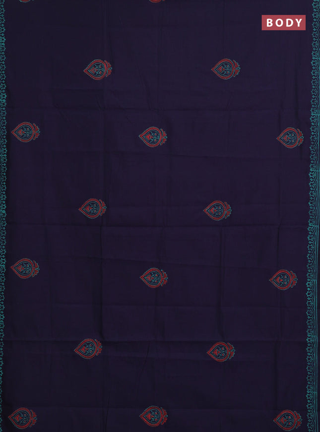 Navy Blue & Teal Green Semi Silk Cotton Saree - Printed
