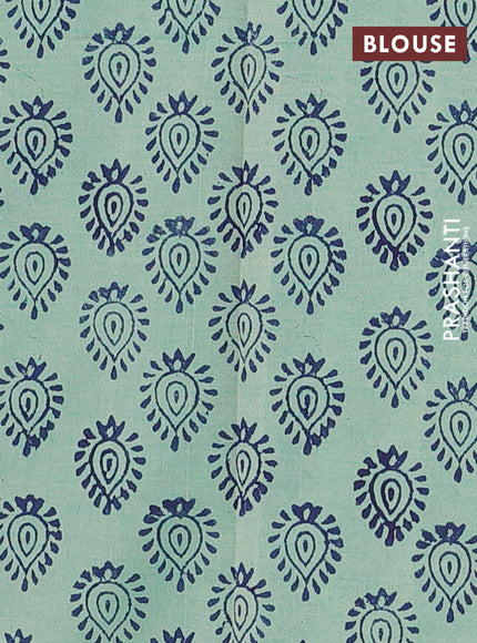 Navy Blue & Teal Green Semi Silk Cotton Saree - Printed