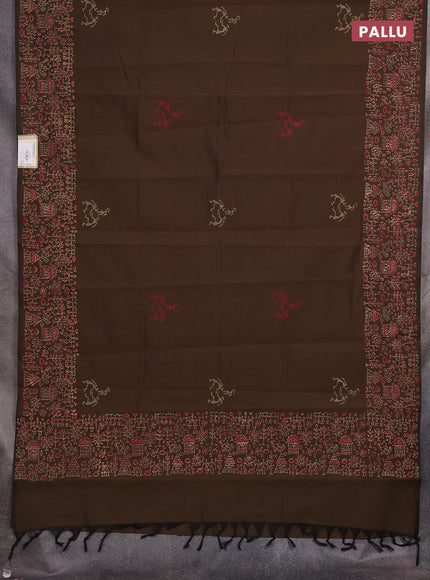 Brown & Beige Semi Silk Cotton Saree - Printed