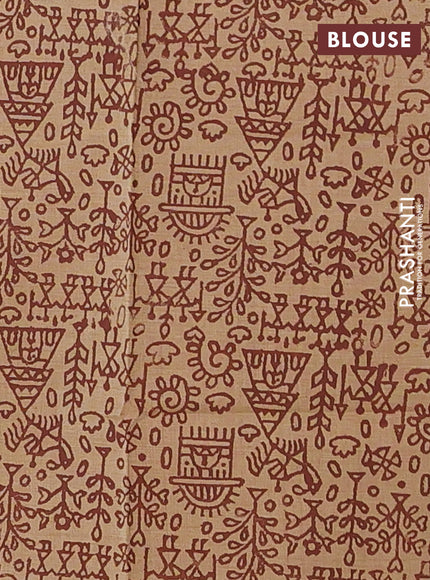 Brown & Beige Semi Silk Cotton Saree - Printed