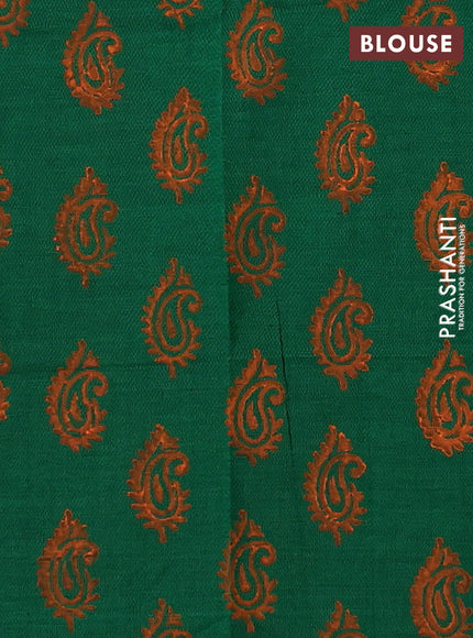 Orange & Green Semi Silk Cotton Saree - Printed