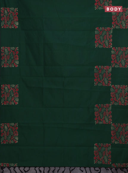 Green & Peach Semi Silk Cotton Saree - Printed
